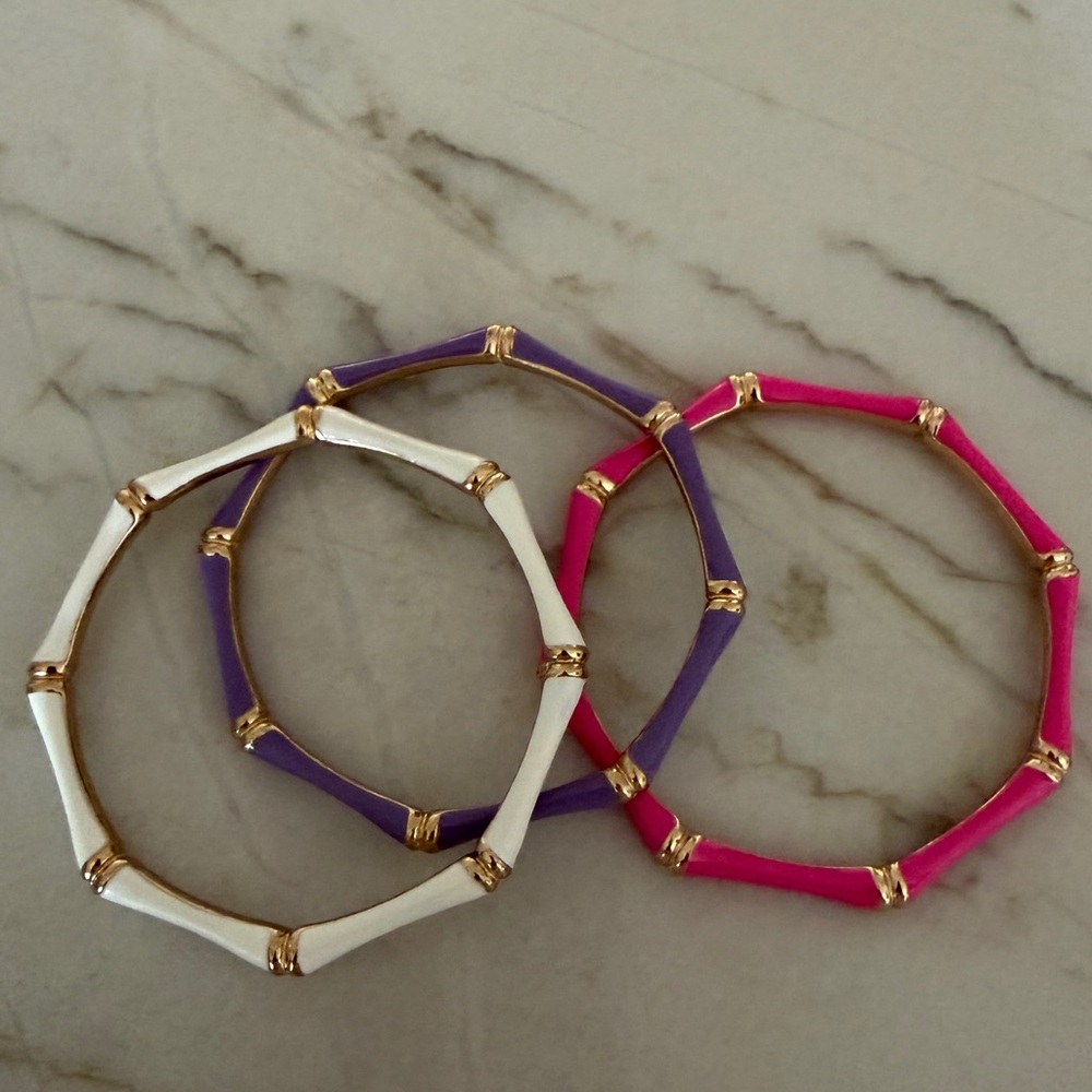 Enamel Bamboo-Style Bangle Trio in White, Purple & Pink. SO CUTE FOR VACATIONS